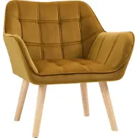 HOMCOM Einzelsessel Armlehnsessel Relaxsessel mit Holzbeine, Samtoptik, Gelb