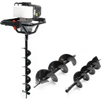Wiltec Set Erdlochbohrer mit 1,4kW und 52cm³ Benzinmotor, inklusive 100mm, 150mm und 200mm Bohrschnecken