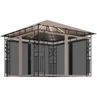 Syfax Pavillon mit Moskitonetz & LED-Lichterkette 3x3x2,73 m Taupe