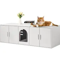 Vevor Katzentoilettengehäuse für 2 Katzen, Katzentoilettenmöbel versteckt mit Doppelzimmern, Katzentoilettenschrank aus Holz passt in die meisten Katzentoiletten, 57,9"L x 18,3"B x 17,9"H, weiß