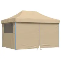 Syfax Partyzelt Faltbar Pop-Up mit 4 Seitenteilen Beige