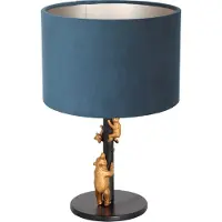 Steinhauer Tischleuchte Animaux 1-flammig Mattschwarz mit goldenen Details und blauen Schirm 20x20cm