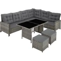 TecTake Rattan Lounge Barletta - Polyrattan Sitzgruppe mit UV-Schutz - Wasserabweisend - Graumeliert
