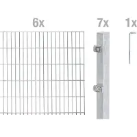Alberts Doppelstabmatten Zaun, Höhe 120 cm, Länge 12 m, Zaun-Komplettset zum Einbetonieren, feuerverzinkt, Pfosten 60x40 mm