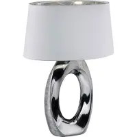 REALITY IMPORT Tischlampe - Silbergrau - Weiß - Keramik - Stoffschirm - H 52 cm