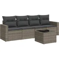 vidaXL 5-tlg. Garten-Sofagarnitur mit Kissen Grau Poly Rattan