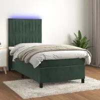 vidaXL Design Möbel Boxspringbett mit Matratze & LED Dunkelgrün 90x200 cm Samt - 2024 Neu