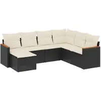 vidaXL 7-tlg. Garten-Sofagarnitur mit Kissen Schwarz Poly Rattan