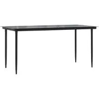 Syfax Garten-Esstisch Schwarz 160x80x74 cm Stahl und Hartglas