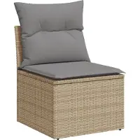 vidaXL Gartensessel ohne Armlehnen mit Kissen Beige Poly Rattan