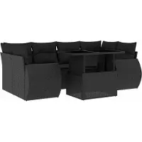 vidaXL 7-tlg. Garten-Sofagarnitur mit Kissen Schwarz Poly Rattan