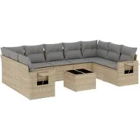 vidaXL 10-tlg. Garten-Sofagarnitur mit Kissen Beige Poly Rattan