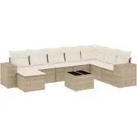 vidaXL 9-tlg. Garten-Sofagarnitur mit Kissen Beige Poly Rattan