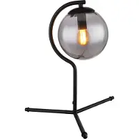 Globo Lighting Tischleuchte Metall schwarz matt, Glas rauchfarben, Kabel Textil schwarz, Wippschalter am Kabel, ø: 350mm, H: 350mm, Kabellänge 1500mm, exkl. 1x E14 25W 230V