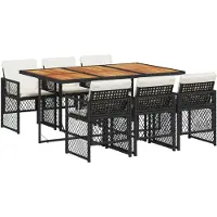 vidaXL 7-tlg. Garten-Essgruppe mit Kissen Schwarz Poly Rattan