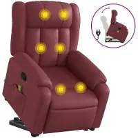 Syfax Massagesessel mit Aufstehhilfe Weinrot Kunstleder