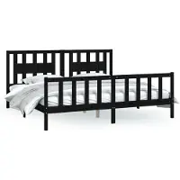Syfax Massivholzbett mit Kopfteil Schwarz Kiefer 200x200 cm