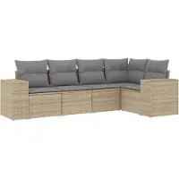 vidaXL 5-tlg. Garten-Sofagarnitur mit Kissen Beige Poly Rattan