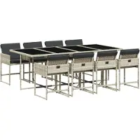 vidaXL 9-tlg. Garten-Essgruppe mit Kissen Hellgrau Poly Rattan