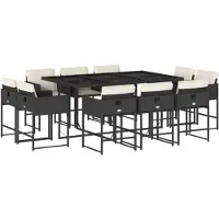 vidaXL 11-tlg. Garten-Essgruppe mit Kissen Schwarz Poly Rattan