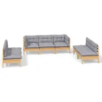 vidaXL 7-tlg. Garten-Lounge-Set mit Grauen Kissen Kiefer Massivholz
