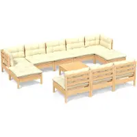 vidaXL 11-tlg. Garten-Lounge-Set mit Creme Kissen Kiefernholz