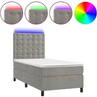 Syfax Boxspringbett mit Matratze & LED Hellgrau 90x190 cm Samt