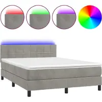 Syfax Boxspringbett mit Matratze & LED Hellgrau 140x200 cm Samt