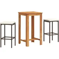 vidaXL 3-tlg. Gartenbar-Set Braun Massivholz Akazie und Poly Rattan