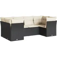 vidaXL 6-tlg. Garten-Sofagarnitur mit Kissen Schwarz Poly Rattan