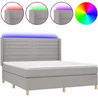 Syfax Boxspringbett mit Matratze & LED Hellgrau 180x200 cm Stoff