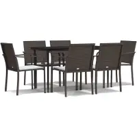 vidaXL 7-tlg. Garten-Essgruppe mit Kissen Poly Rattan und Stahl