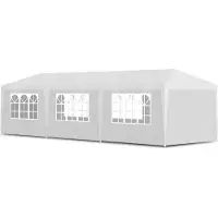 Syfax dkd-home-decor Partyzelt 9 x 3 x 2,55 m Weiß PE-Dach und Seitenwände Stahlrahmen UV- und wasserbeständig
