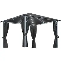 Syfax Pavillon mit Vorhängen & LED-Lichterkette 3x3 m Anthrazit Alu