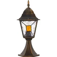 Brilliant Außensockelleuchte JANEL | schwarz/gold | Landhausstil | mit geeignetem Leuchtmittel dimmbar | 1x E27 Fassung max. 60 W | Metall/Glas | IP44