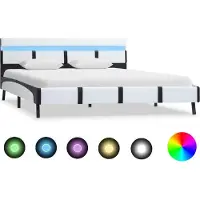 Syfax Bettgestell mit LED Weiß Kunstleder 160×200 cm