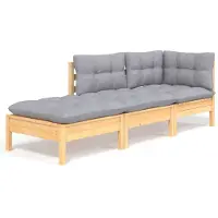 vidaXL 3-tlg. Garten-Lounge-Set mit Grauen Kissen Kiefer Massivholz