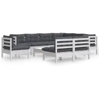 vidaXL 10-tlg. Garten-Lounge-Set mit Kissen Weiß Kiefer Massivholz
