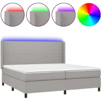 Syfax Boxspringbett mit Matratze & LED Hellgrau 200x200 cm Stoff