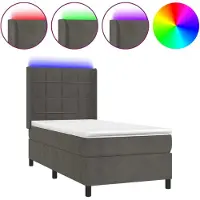Syfax Boxspringbett mit Matratze & LED Dunkelgrau 90x200 cm Samt
