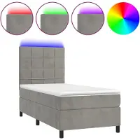 Syfax Boxspringbett mit Matratze & LED Hellgrau 80x200 cm Samt