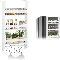 Relaxdays Hängeregal für Kühlschrank, Aufbewahrung von Gewürzen, mit Küchenreling & 5 Haken, MDF, HBT: 74x42x20 cm, weiß