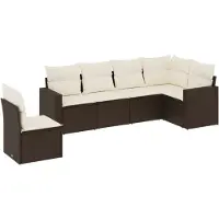 vidaXL 6-tlg. Garten-Sofagarnitur mit Kissen Braun Poly Rattan