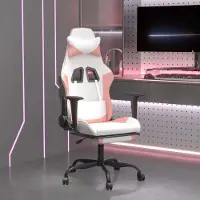vidaXL Cloris Designermöbel Gaming-Stuhl mit Massage & Fußstütze Weiß und Rosa Kunstleder 2024 Neu