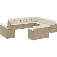vidaXL 13-tlg. Garten-Sofagarnitur mit Kissen Beige Poly Rattan
