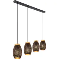 Globo Lighting Hängeleuchte Metall goldfarben, Metall schwarz Dekorstanzungen, goldfarben, Kabel PVC schwarz, Höhe kürzbar, LxBxH: 900x150x1200mm, exkl. 4x E27 40W 230V