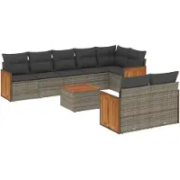 vidaXL 9-tlg. Garten-Sofagarnitur mit Kissen Grau Poly Rattan