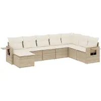 vidaXL 8-tlg. Garten-Sofagarnitur mit Kissen Beige Poly Rattan