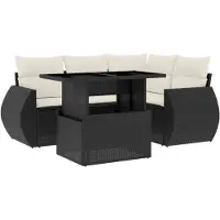vidaXL 5-tlg. Garten-Sofagarnitur mit Kissen Schwarz Poly Rattan