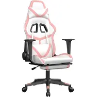 Syfax Gaming-Stuhl mit Fußstütze Weiß und Rosa Kunstleder